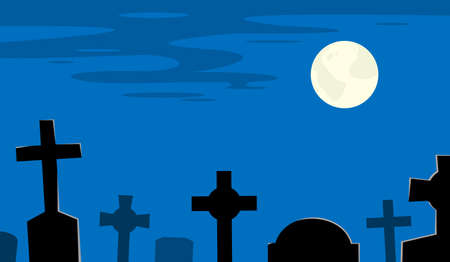 Night cemetery with tombs and moonのイラスト素材