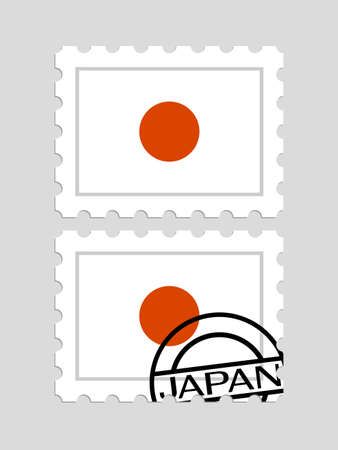 Japanese flag on postage stamps illustrationのイラスト素材