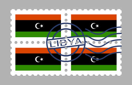 Libya flag on postage stampsのイラスト素材
