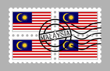 Malaysia flag on postage stampsのイラスト素材