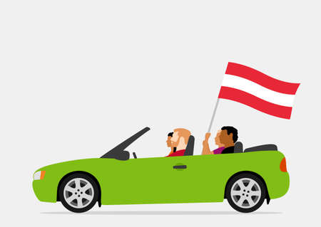 People in car with austria flagのイラスト素材