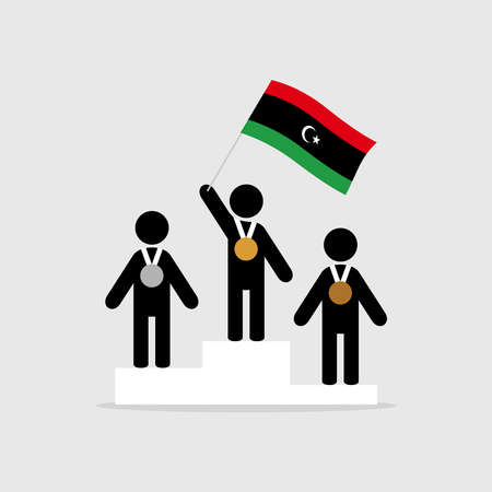 Champion with libya flag on winner podiumのイラスト素材