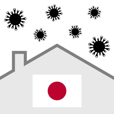 Stay at home icon with japan flag and covid-19 virusのイラスト素材