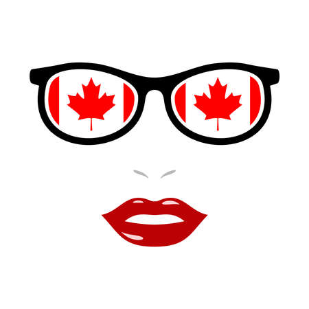 Woman lips and eyeglasses with canada flagのイラスト素材