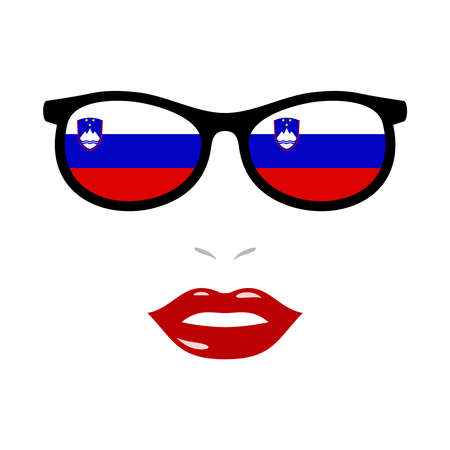 Woman lips and eyeglasses with slovenia flagのイラスト素材