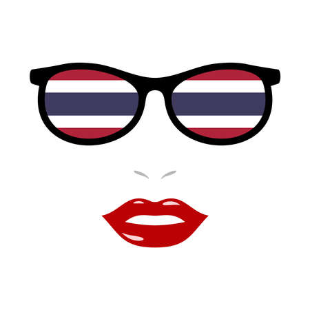 Woman lips and eyeglasses with thailand flagのイラスト素材