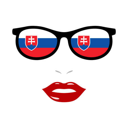 Woman lips and eyeglasses with slovakia flagのイラスト素材