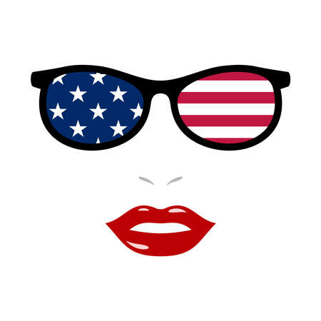 Woman lips and sunglasses with american flagのイラスト素材