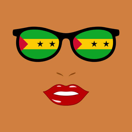 African woman and eyeglasses with sao tome and principe flagのイラスト素材