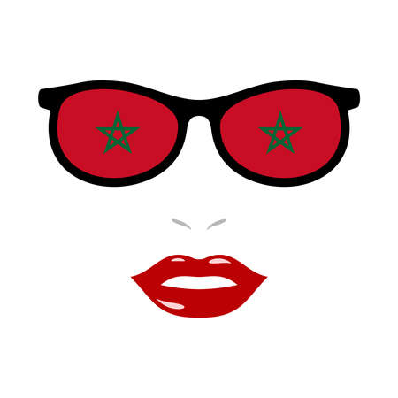 Woman lips and eyeglasses with morocco flagのイラスト素材