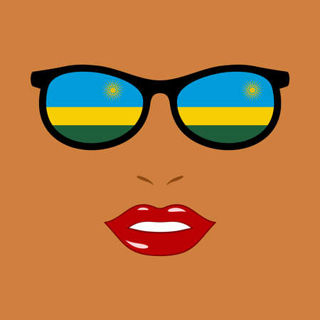 African woman and sunglasses with rwanda flagのイラスト素材