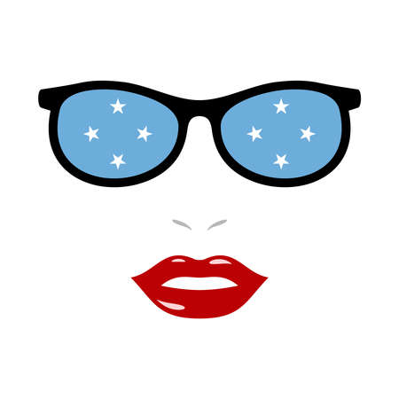 Woman lips and eyeglasses with micronesia flagのイラスト素材
