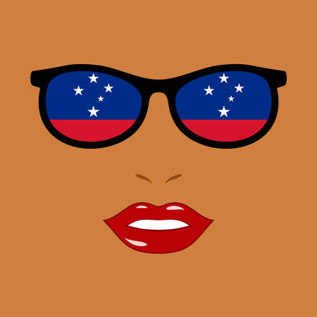 Black woman and eyeglasses with samoa flagのイラスト素材