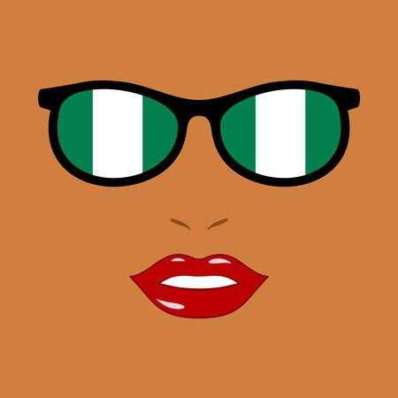 African woman and eyeglasses with nigeria flagのイラスト素材