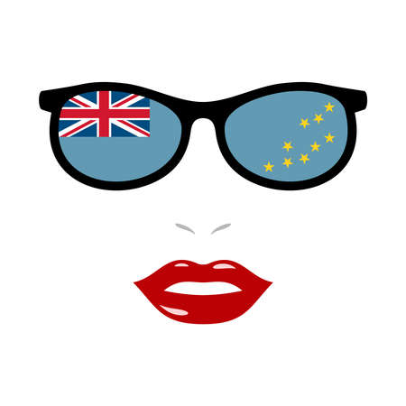 Woman lips and eyeglasses with tuvalu flagのイラスト素材