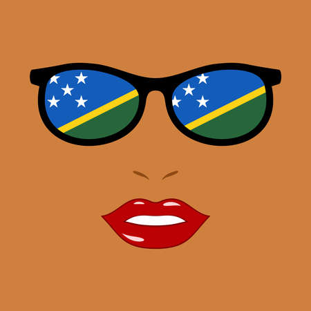 Black woman and eyeglasses with solomon islands flagのイラスト素材