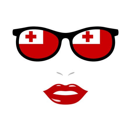 Woman lips and eyeglasses with tonga flagのイラスト素材