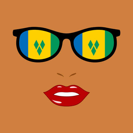 Black woman and eyeglasses with saint vincent and the grenadines flagのイラスト素材