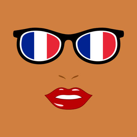 Black woman and eyeglasses with french flagのイラスト素材