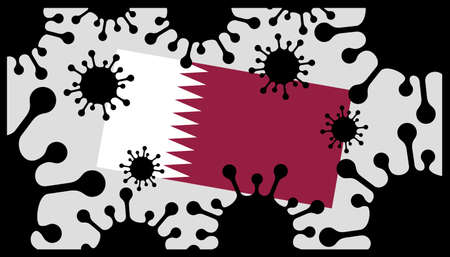 Covid-19 coronavirus pandemic icon and qatar flagのイラスト素材