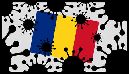 Covid-19 coronavirus pandemic icon and romanian flagのイラスト素材