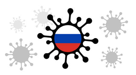 Covid-19 coronavirus icon and russian flagのイラスト素材
