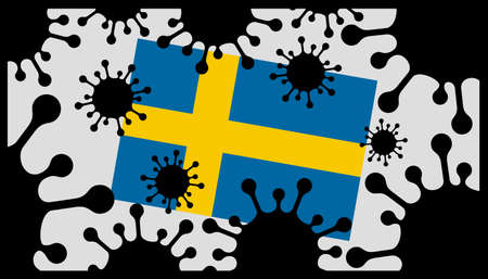 Covid-19 coronavirus pandemic icon and swedish flagのイラスト素材
