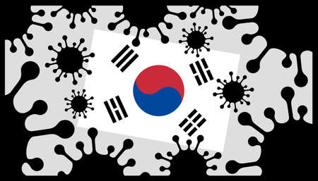 Covid-19 coronavirus pandemic icon and south korea flagのイラスト素材