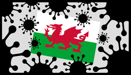 Covid-19 coronavirus pandemic icon and welsh flagのイラスト素材
