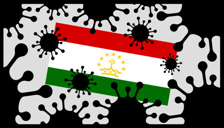 Covid-19 coronavirus pandemic icon and tajikistan flagのイラスト素材