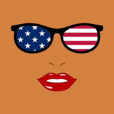 African-american woman and eyeglasses with usa flagのイラスト素材