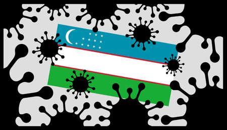 Covid-19 coronavirus pandemic icon and uzbekistan flagのイラスト素材