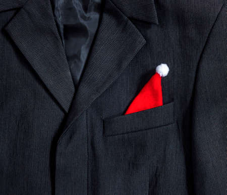 men's dark jacket in small stripes collar pocket sleeve in the pocket cap red Santa Clausの写真素材