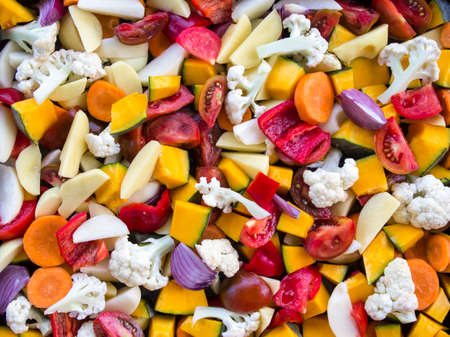 sliced vegetables autumn different colorsの写真素材