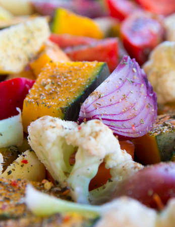 sliced vegetables autumn different colors a piece of onion seasoning spices Viennese herbsの写真素材