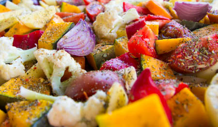 sliced vegetables autumn different colors a piece of onion seasoning spices Viennese herbsの写真素材