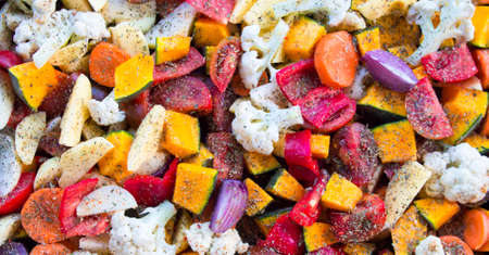 sliced vegetables autumn different colors a piece of onion seasoning spices Viennese herbsの写真素材