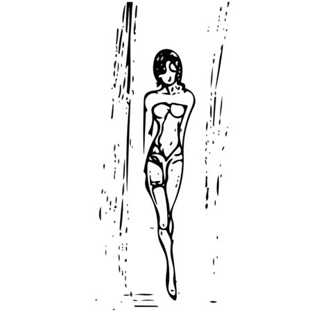 Sketch fashion model on white background vector drawing.のイラスト素材