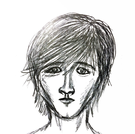 Black and white painted portrait of a man. The picture is drawn with a pencil.のイラスト素材