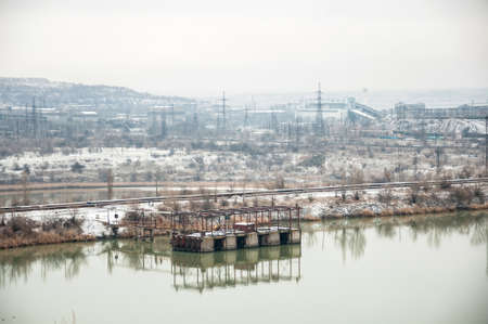 view of sludge tank at dressing works in winterの写真素材