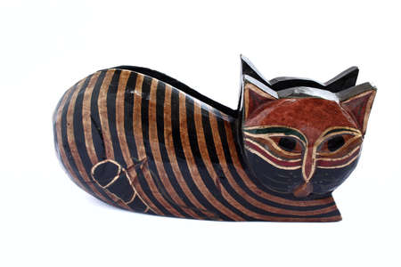 Cat shaped serviette holder on a white backgroundの写真素材