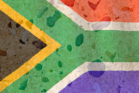 South African flag on a brown stone backgroundの写真素材
