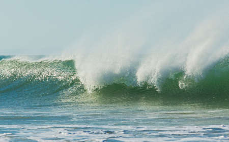 Large wave breaking on the incoming tide with lots of sea spray