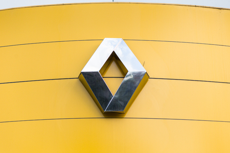 Vinnitsa, Ukraine - April 20, 2018. Logotype of Renault dealership corporationのeditorial素材