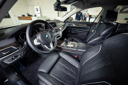 24 of April, 2018 - Vinnitsa, Ukraine. BMW 750i  concept car - interior insideのeditorial素材