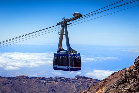 Cableway (funicular) on the national park volcano Teide, Tenerife, Canary island, Spain.の写真素材