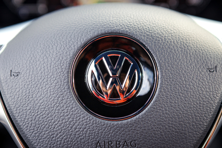 03 of October, 2018 - Vinnitsa, Ukraine. New Volkswagen Touareg  presentation in showroom - logoのeditorial素材