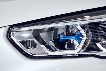 08 of Fabruary, 2018 - Vinnitsa, Ukraine. New BMW X5 car presentation in showroom - new technology laser headlightのeditorial素材