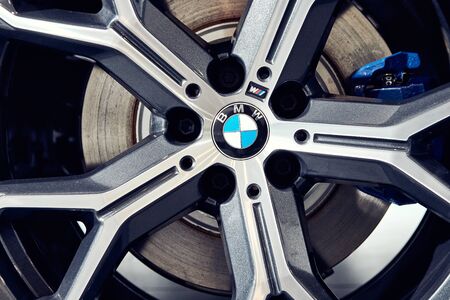 08 of Fabruary, 2018 - Vinnitsa, Ukraine. New BMW X5 car presentation in showroom - wheelのeditorial素材