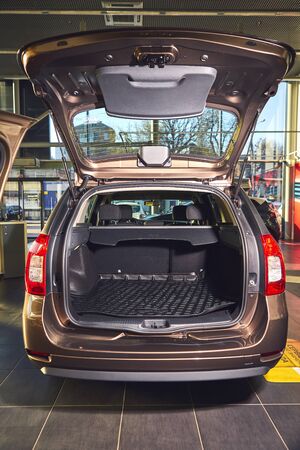 Vinnitsa, Ukraine - April 02, 2019. Renault Logan MCV - new model car presentation in showroom -...